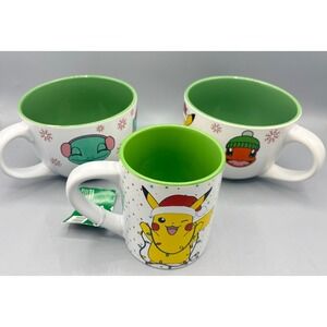 Pokemon Christmas Mug Set 3pc Pikachu Bulbasaur Squirtle Charmander 14oz 24oz